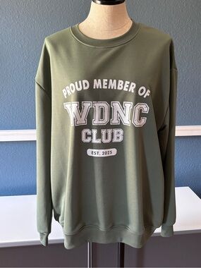 Olive Green WDNC Club Graphic Sweatshirt XL | Funny Oversized Crewneck Pullover